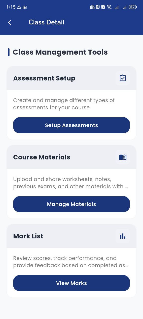 Detailed class view with student information and activities